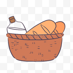 一条面包卡通图片_篮子里面的面包牛奶