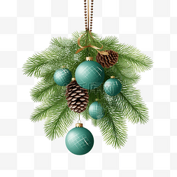 圣诞装饰卡片图片_冷杉树枝和球的圣诞装饰元素