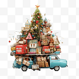 购物季图片_圣诞快乐树运输商在圣诞节晚上为