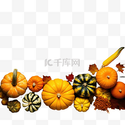 秋季上新背景图片_质朴木桌上的各种装饰南瓜万圣节