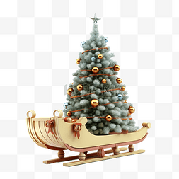 雪橇上的 3d 圣诞树