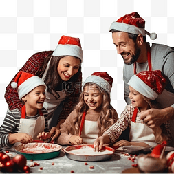 家人健康图片_戴着圣诞帽的节日家庭在厨房里玩