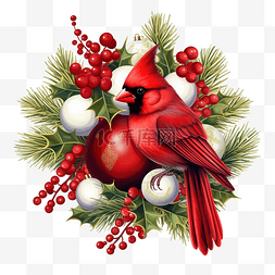 铃铛和松树枝图片_圣诞安排与红衣主教鸟冷杉树枝一