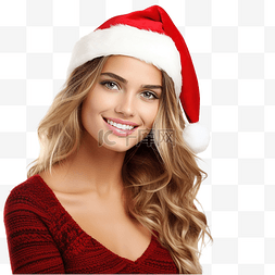 女性臉图片_美丽微笑的女性圣诞节穿着孤立的