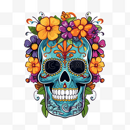 头骨和鲜花图片_死亡之日花剪贴画糖头骨与鲜花和