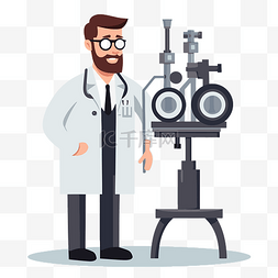 验光师剪贴画医生站在眼机卡通旁