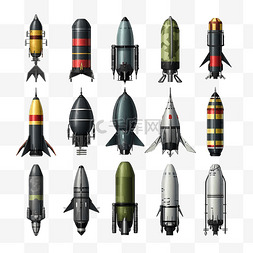 png炸弹图片_现实风格无人机火箭和军用导弹陆