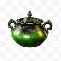 装有绿色魔法药水的大铁锅