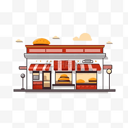简约建筑背景图片_简约风格的汉堡店建筑插图