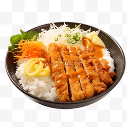 炸猪排咖喱饭和切片葱日本料理