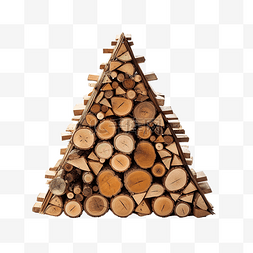 木柴以圣诞树的形状堆放在屋前