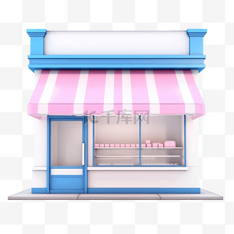 蓝色商店或店面隔离启动特许经营业务在线购物概念 3d 插图或 3d 渲染