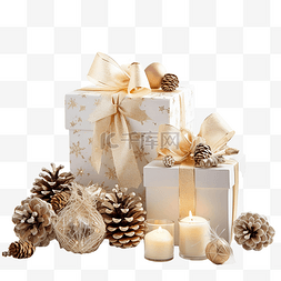 圣诞节日装饰品，配有礼品盒和白