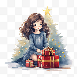 一个穿着圣诞睡衣的女孩坐在圣诞