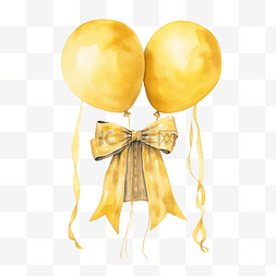 手绘的椭圆形图片_黄色气球水彩画，带长袍和丝带蝴