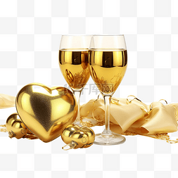 金色的酒杯和心