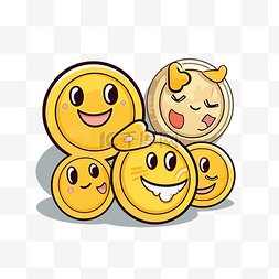 快乐的情感硬币人物和硬币的微笑