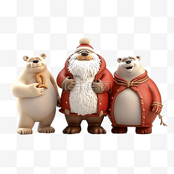 3d 圣诞老人北极熊鹿和矮人人物插