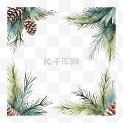 圣诞邀请函图片_水彩圣诞长方形框架，有冬冷杉和