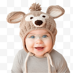 拜年男娃娃图片_快乐微笑的男婴肖像，穿着圣诞鹿
