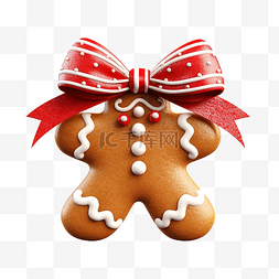 圣诞节星图片_姜饼饼干，饰有红丝带蝴蝶结和圣