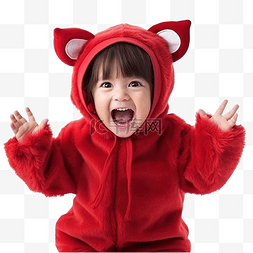 快乐可爱的小孩庆祝万圣节穿着红