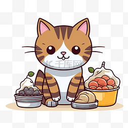 猫和食物卡通
