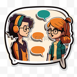 两个女孩与语音气泡交谈插画艺术