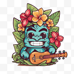 背景吉他图片_夏威夷剪贴画蓝色提基纹身与背景