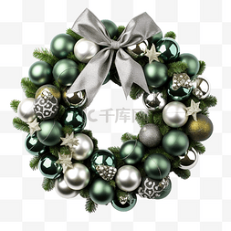 圣诞花环装饰绿松叶银球