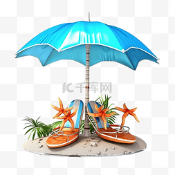 伞海滩图片_夏季旅行与海滩岛伞椰子树凉鞋海