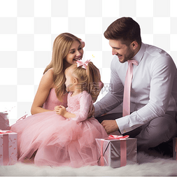 穿着漂亮粉色裙子的女婴和她的父