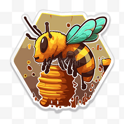 蜜蜂与蜂巢图片_六角形贴纸剪贴画上的蜜蜂图像 
