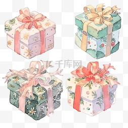 水彩圣诞装饰礼品盒