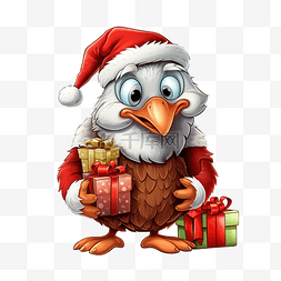 动物貼紙图片_可爱的火鸡送圣诞礼物卡通动物穿
