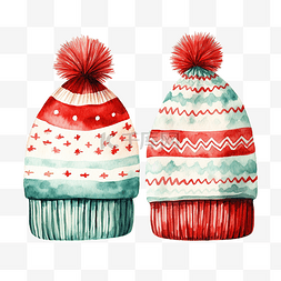 水彩圣诞针织帽子和袜子插画
