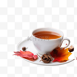 秋天的场景与茶杯