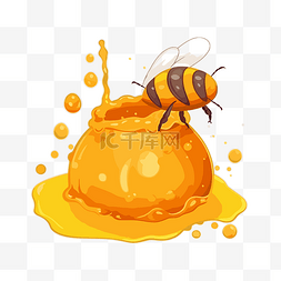 水果蜂蜜图片_蜂蜜剪贴画蜜罐设计，顶部有蜜蜂