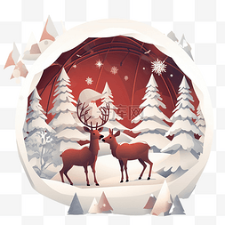 在圣诞节下雪图片_与圣诞老人和鹿在冰屋附近圣诞快