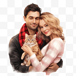 喜欢猫的人图片_圣诞夜一对夫妇的特写，怀里抱着