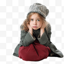 情绪压力图片_戴着帽子和圣诞袋的小女孩，表情