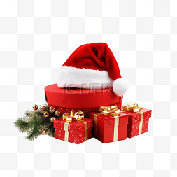 冬青的果实的图片_装满圣诞礼物的圣诞老人帽子