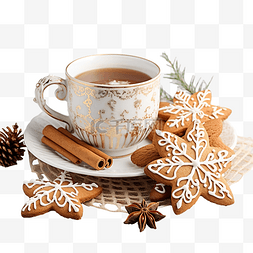 一杯热咖啡图片_圣诞静物与装饰饼干