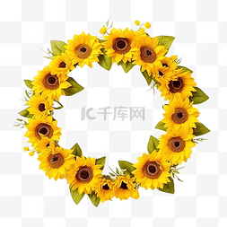 向日葵白色叶子图片_秋季收获季节的黄色向日葵花环框