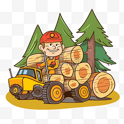 卡通伐木工人图片_伐木剪贴画卡通树工人收割原木和