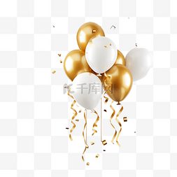 生日聚會图片_节日金色气球与飘带和五彩纸屑