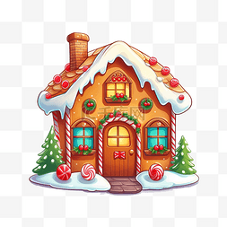 圣诞装饰小屋图片_姜饼屋饼干可爱的卡通圣诞装饰孤