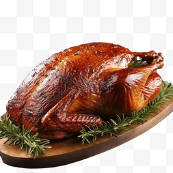 周日大餐图片_木制质朴桌上有绿树枝的烤圣诞鸭