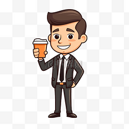 金融职业图片_拿着一杯咖啡插画的商人人物