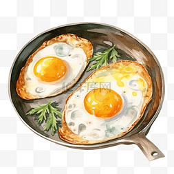 营养早餐手绘图片_平底锅水彩煎鸡蛋